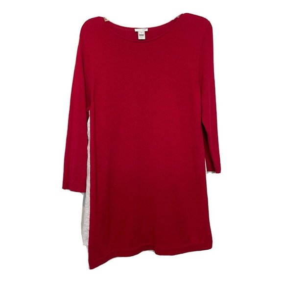 J. Jill Women's Red White Round Neck Bottom Side Hem Linen Sweater Medium‎ Tall - Picture 1 of 8